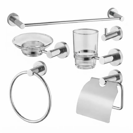 Tempered glass and stainless steel bathroom accessory set